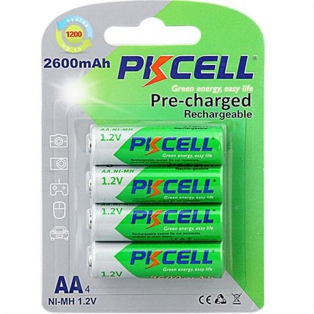 PKCELL PK Cell RTU-AA2600-4B 1.2V Precharged Low Self Discharge Rechargeable AA Battery with 2600 mAh; Pack of 4 RTU-AA2600-4B